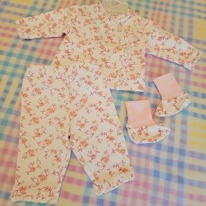 LULLABY CLUB ♡ NEW Ruffled Floral Baby Girl 4pc Thick Cotton Layette 3-6M